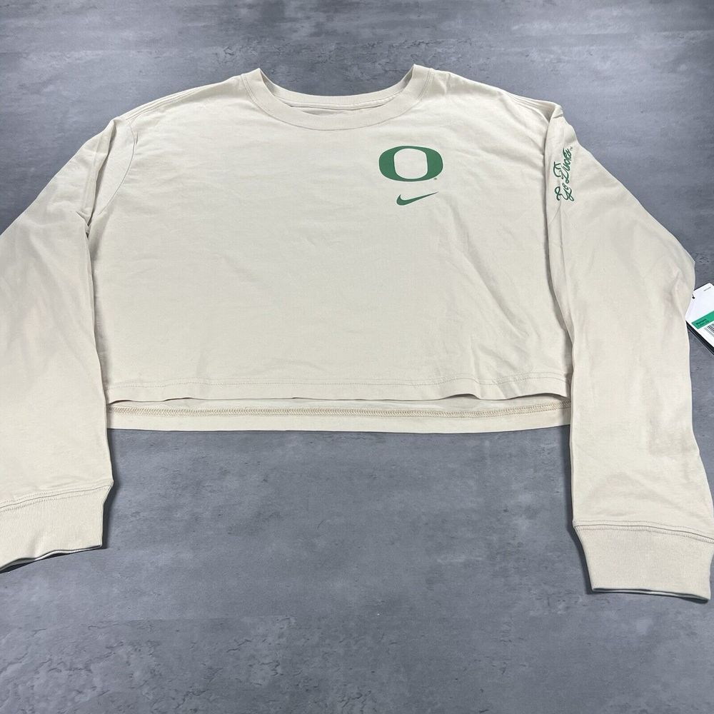 Nike Oregon Ducks Cropped Long-Sleeve T Shirt Women‎ XL New Khaki Beige Tan